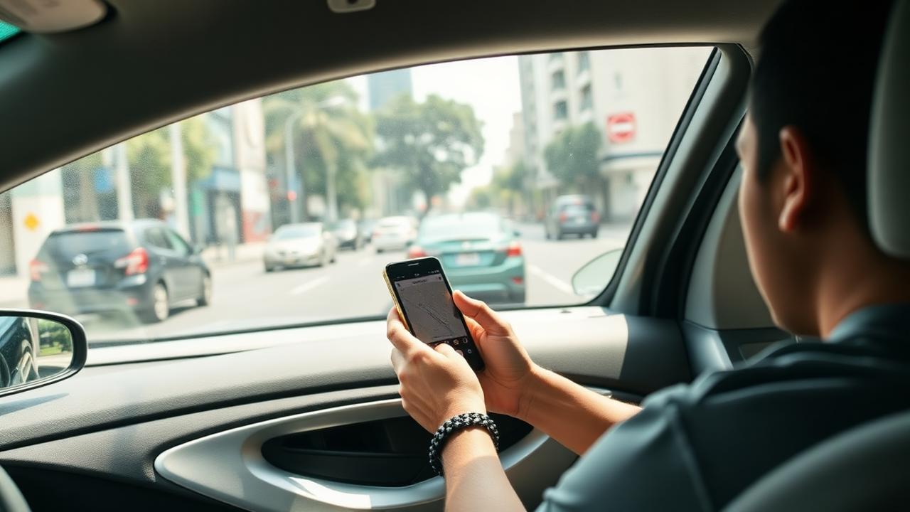 Motorista de aplicativo dirigindo em centro urbano